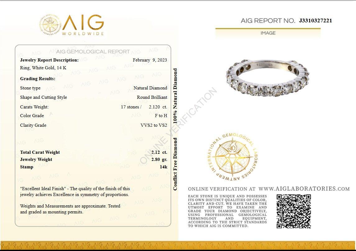 ** In Hong Kong and the USA the VAT is 0%.
Ring can be sized free of charge prior to shipping out.
___________
Natural Diamond
Cut: Round Brilliant
Carat: 2.12 cttw / 17 stones
Color: F to H
Clarity: VVS2 to VS2

Item ships from Israeli Diamonds