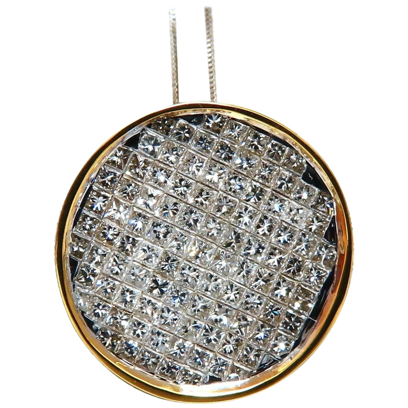 Collier à grappes circulaires en or 14 carats avec diamants de 2,12 carats, taille princesse invisible en vente