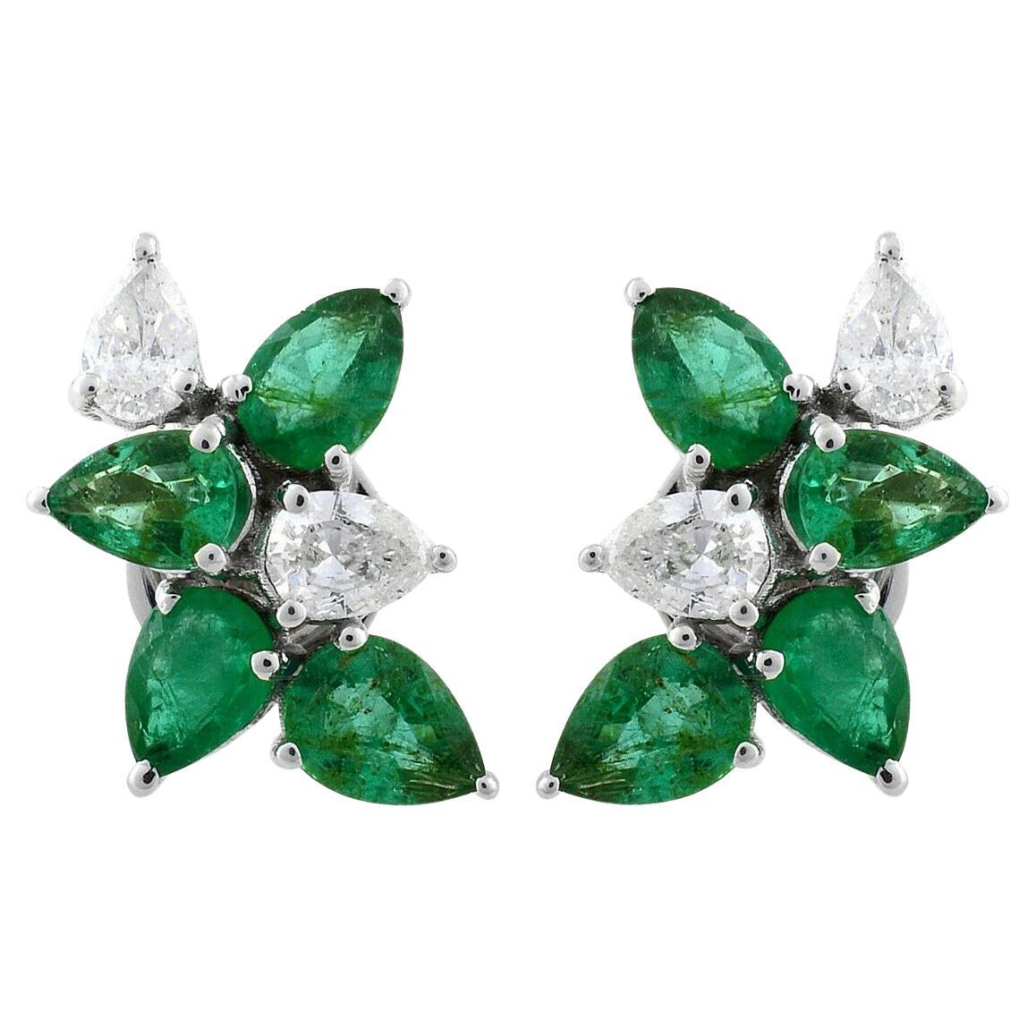 2.12 Carat Emerald Diamond 14 Karat Gold Stud Earrings