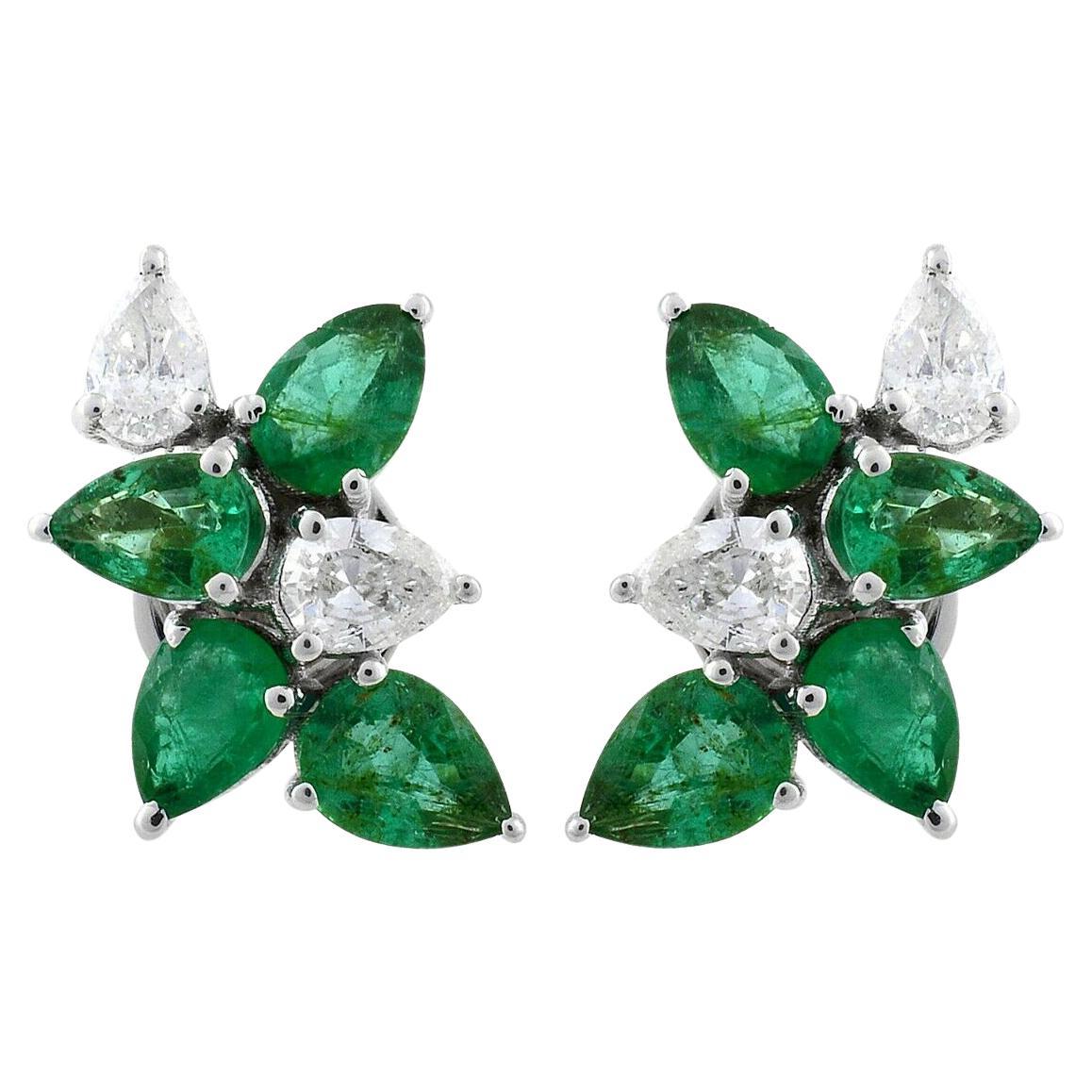 2.12 Carat Emerald Diamond 14 Karat Gold Stud Earrings For Sale