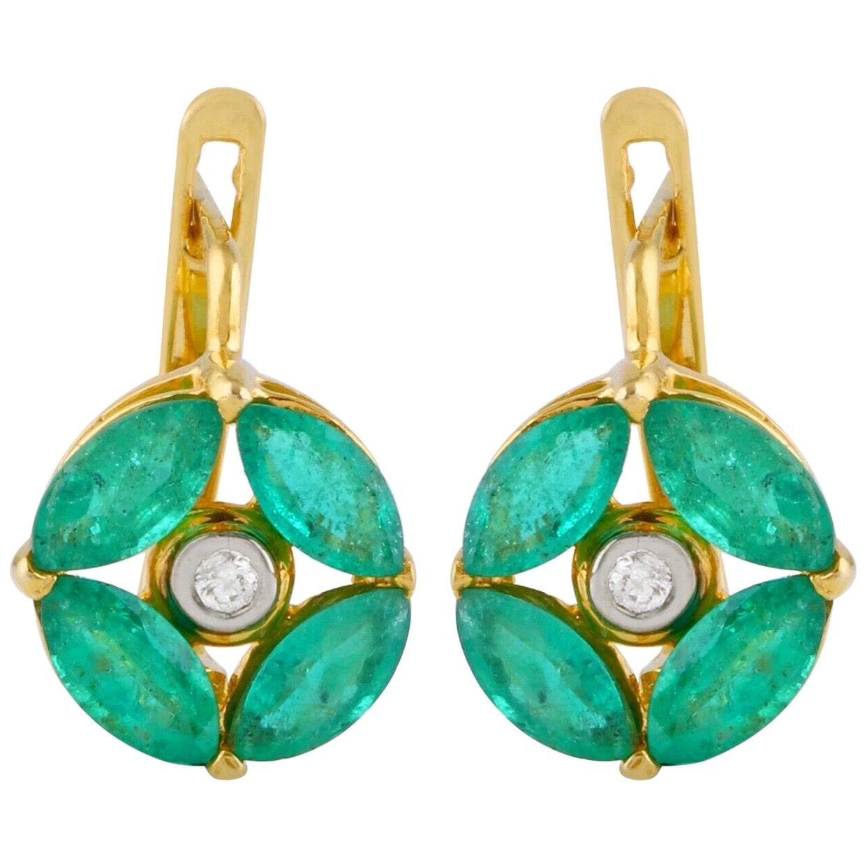 2.12 Carat Emerald Diamond 14 Karat Yellow Gold Earrings