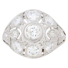 2.12 Carat European Cut Diamond Art Deco Ring, Platinum Vintage Milgrain