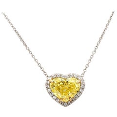 2.12 Carat Fancy Vivid Yellow Heart Shaped Diamond Necklace, GIA Certified