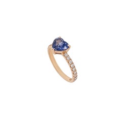 2.12 Carat Heart Blue Sapphire and Pave'd Diamond Ring in 18 Karat Pink Gold
