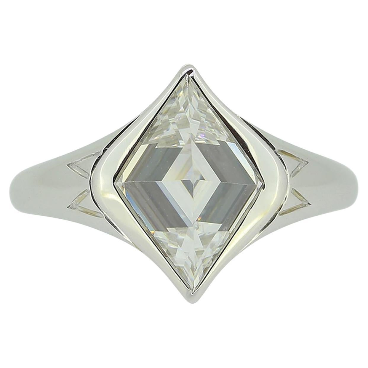 2.12 Carat Lozenge Diamond Solitaire Ring For Sale