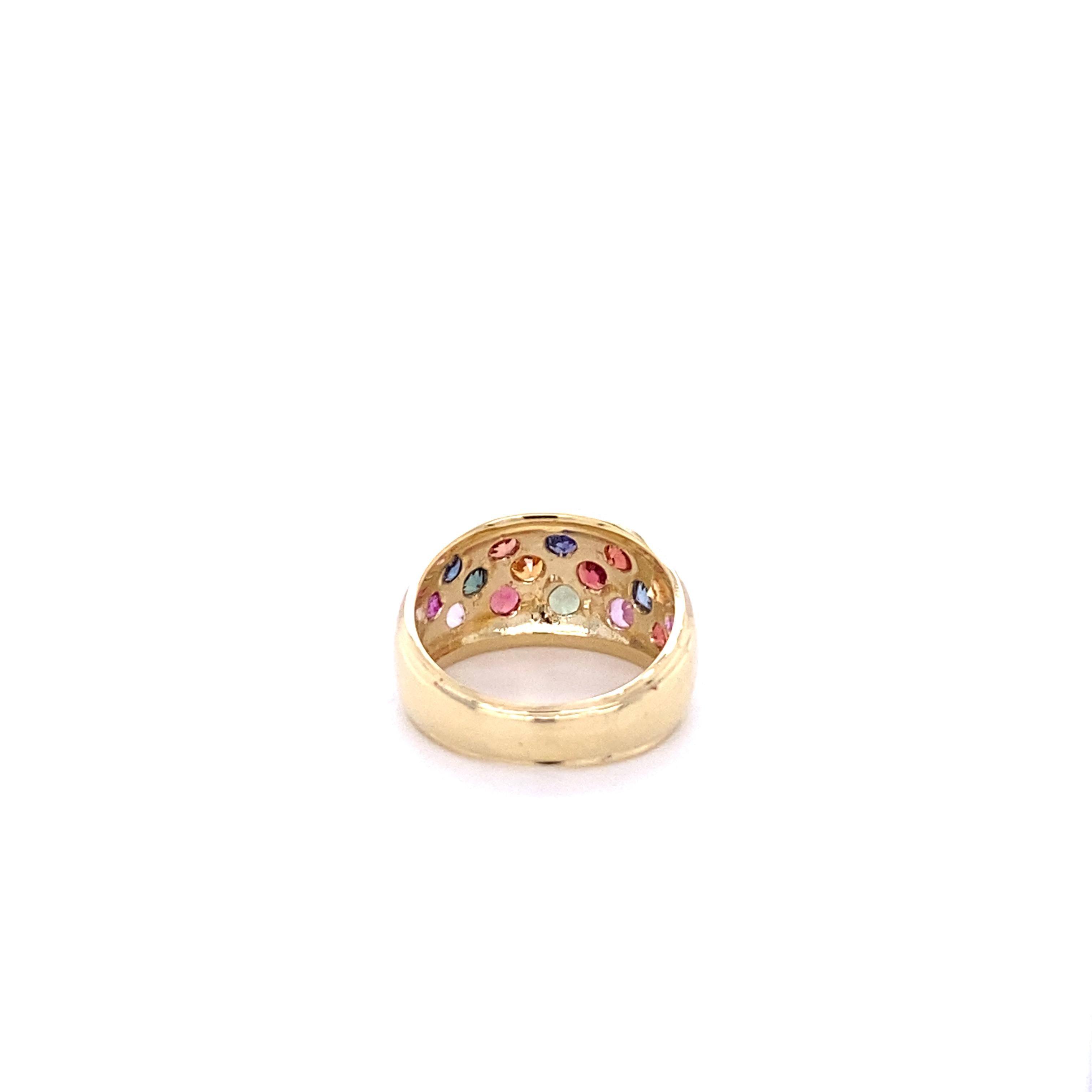 Round Cut Multi-Color Sapphire Yellow Gold Band