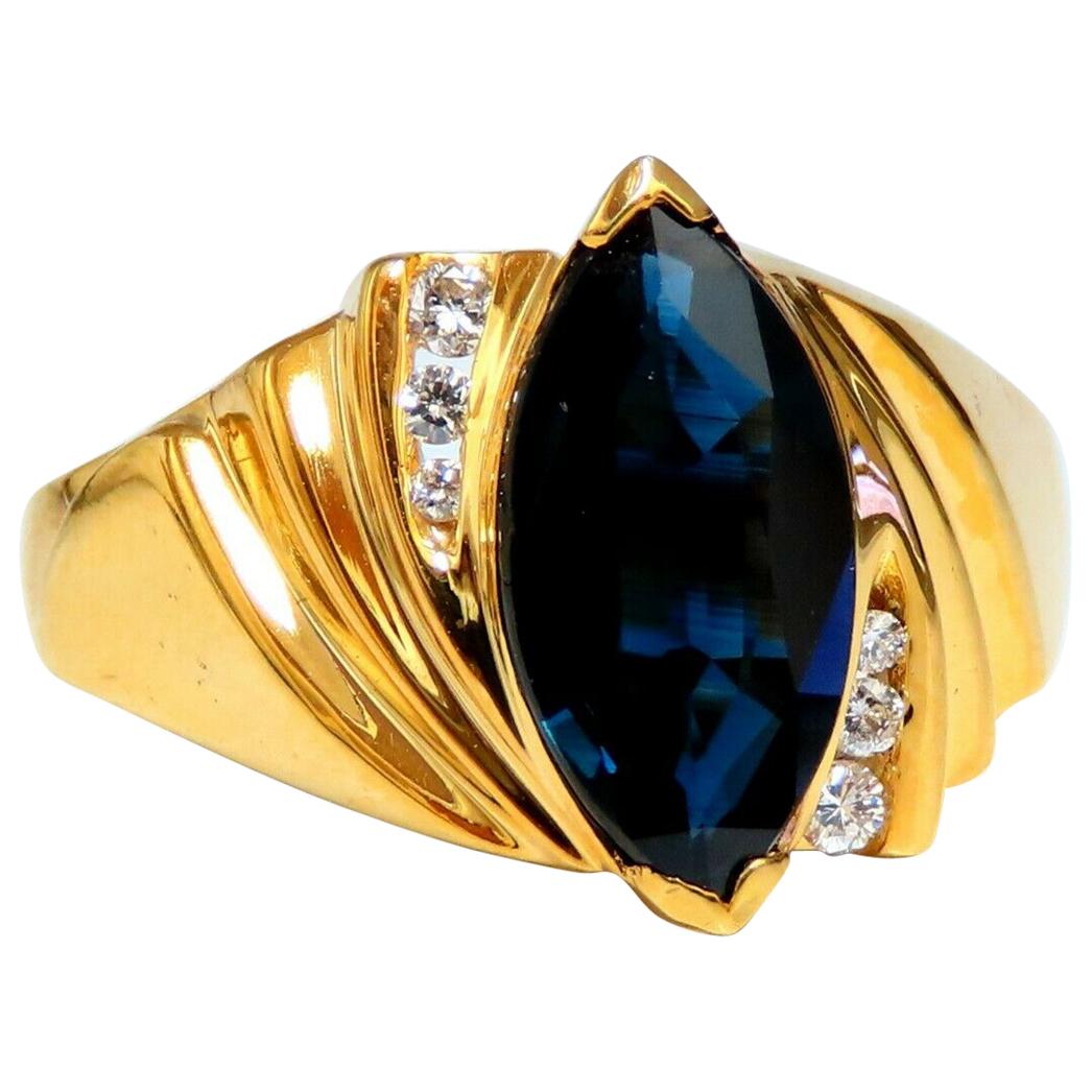 2.12 Carat Natural Midnight Blue Sapphire Marquise Ring 14 Karat
