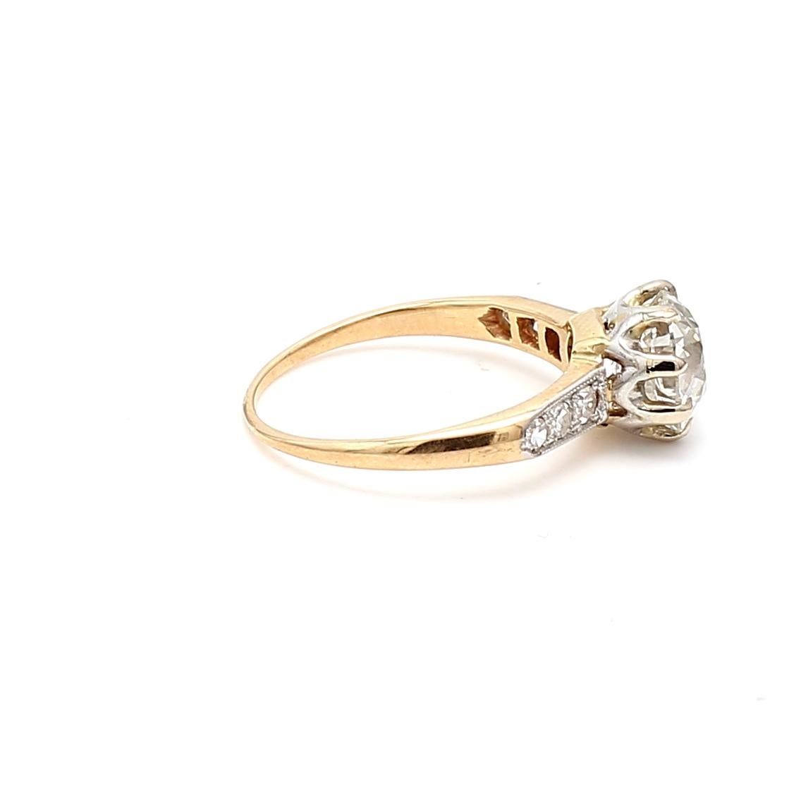 Bague de fiançailles en or jaune 18 carats avec diamant taille européenne ancienne I SI1 de 2,12 carats en vente 5