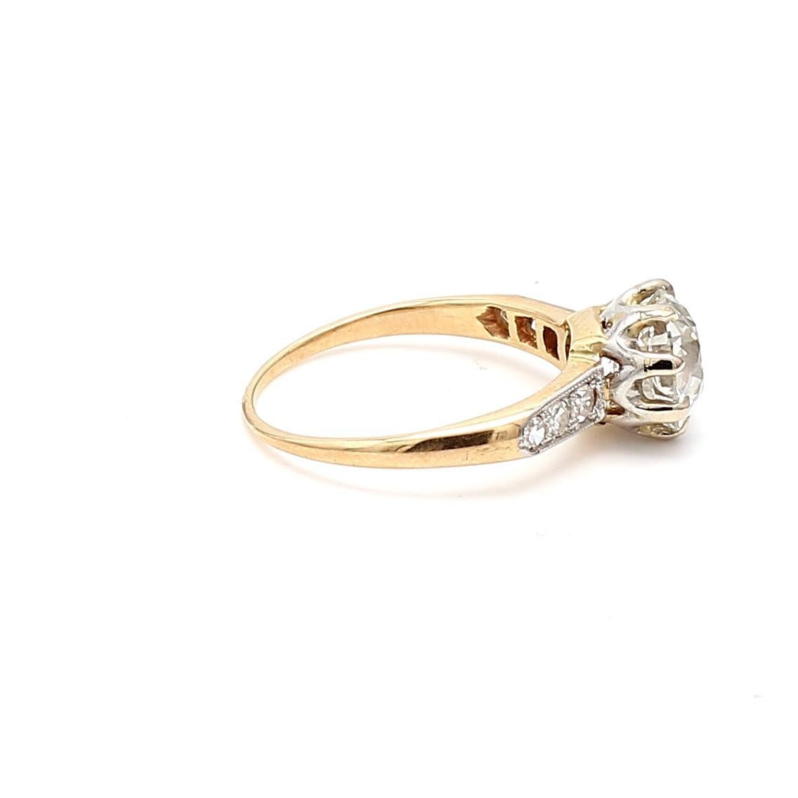 Taille vieille Europe Bague de fiançailles en or jaune 18 carats avec diamant taille européenne ancienne I SI1 de 2,12 carats en vente