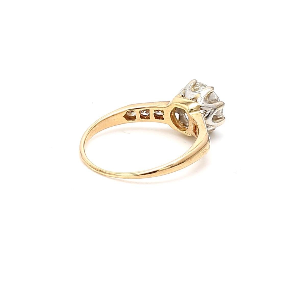 Bague de fiançailles en or jaune 18 carats avec diamant taille européenne ancienne I SI1 de 2,12 carats Bon état - En vente à New York, NY