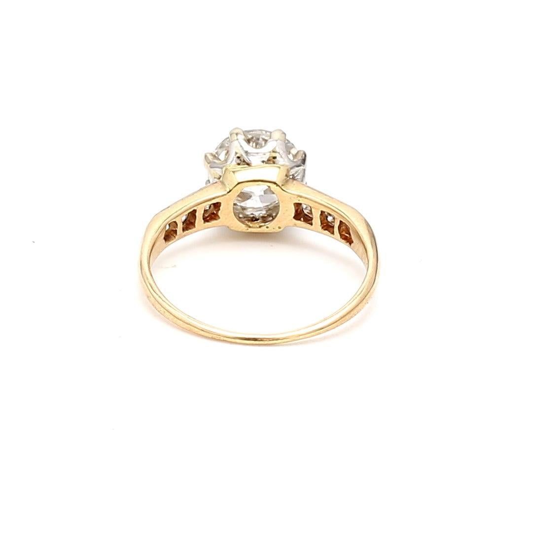 Bague de fiançailles en or jaune 18 carats avec diamant taille européenne ancienne I SI1 de 2,12 carats Pour femmes en vente