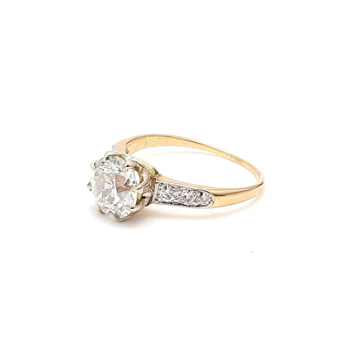 Bague de fiançailles en or jaune 18 carats avec diamant taille européenne ancienne I SI1 de 2,12 carats en vente 3