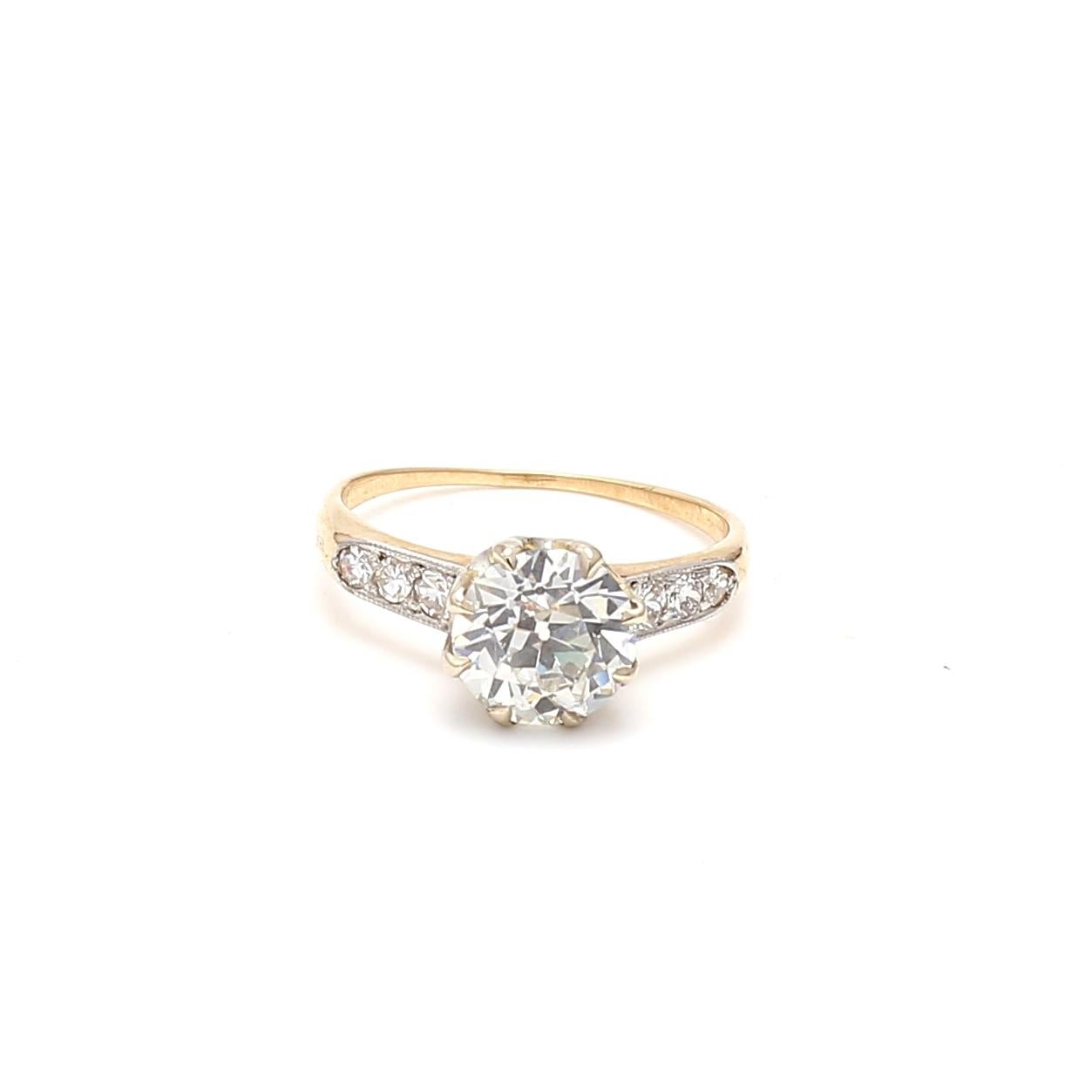 Bague de fiançailles en or jaune 18 carats avec diamant taille européenne ancienne I SI1 de 2,12 carats en vente 4