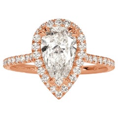 2.12 Carat Pear Diamond Ring Brilliant White 14K White Gold Quiet Power Heirloom