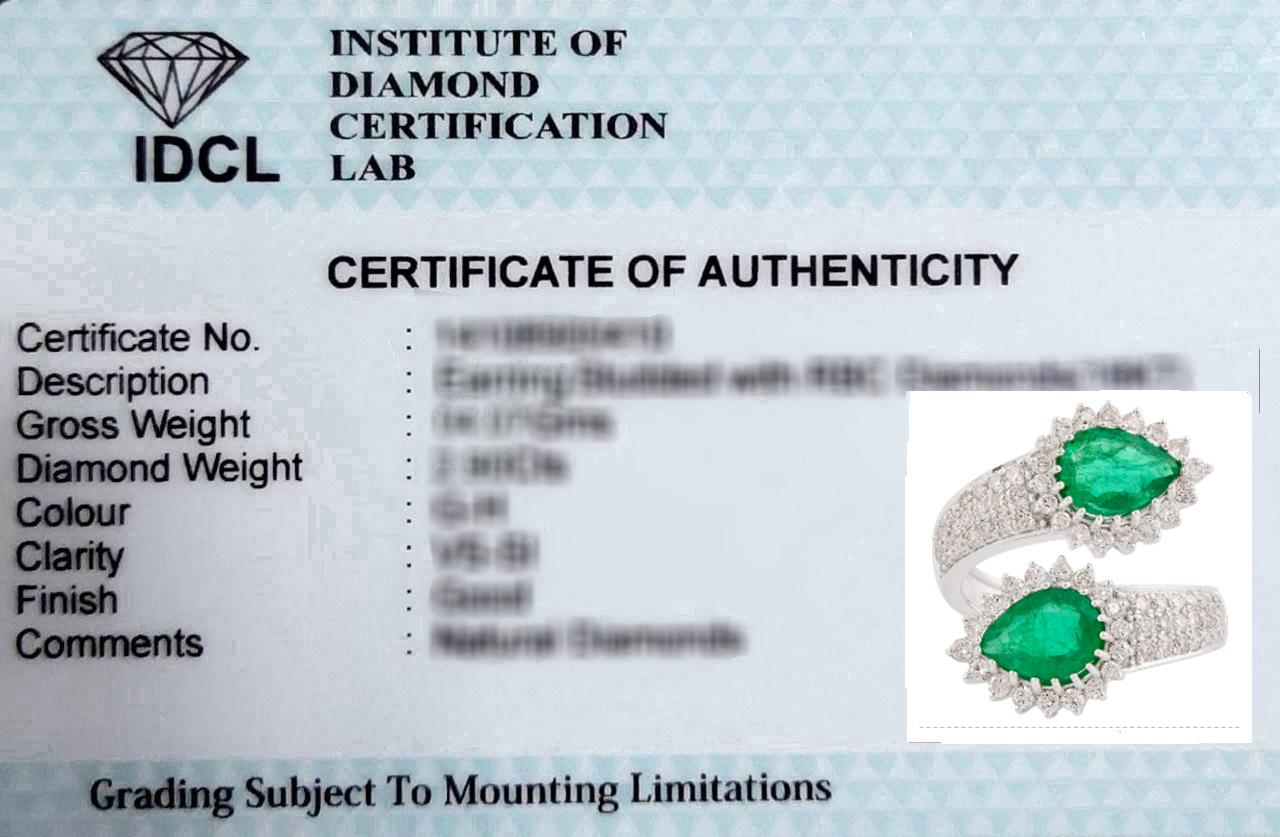 2,12 Karat birnenförmiger sambischer Smaragd-Wickelring 0,90 Karat Diamant Pave 18k Weißgold im Angebot 1