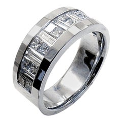 2.12 Carat Princess Cut / Baguette Diamond 18 Karat Gents Ring