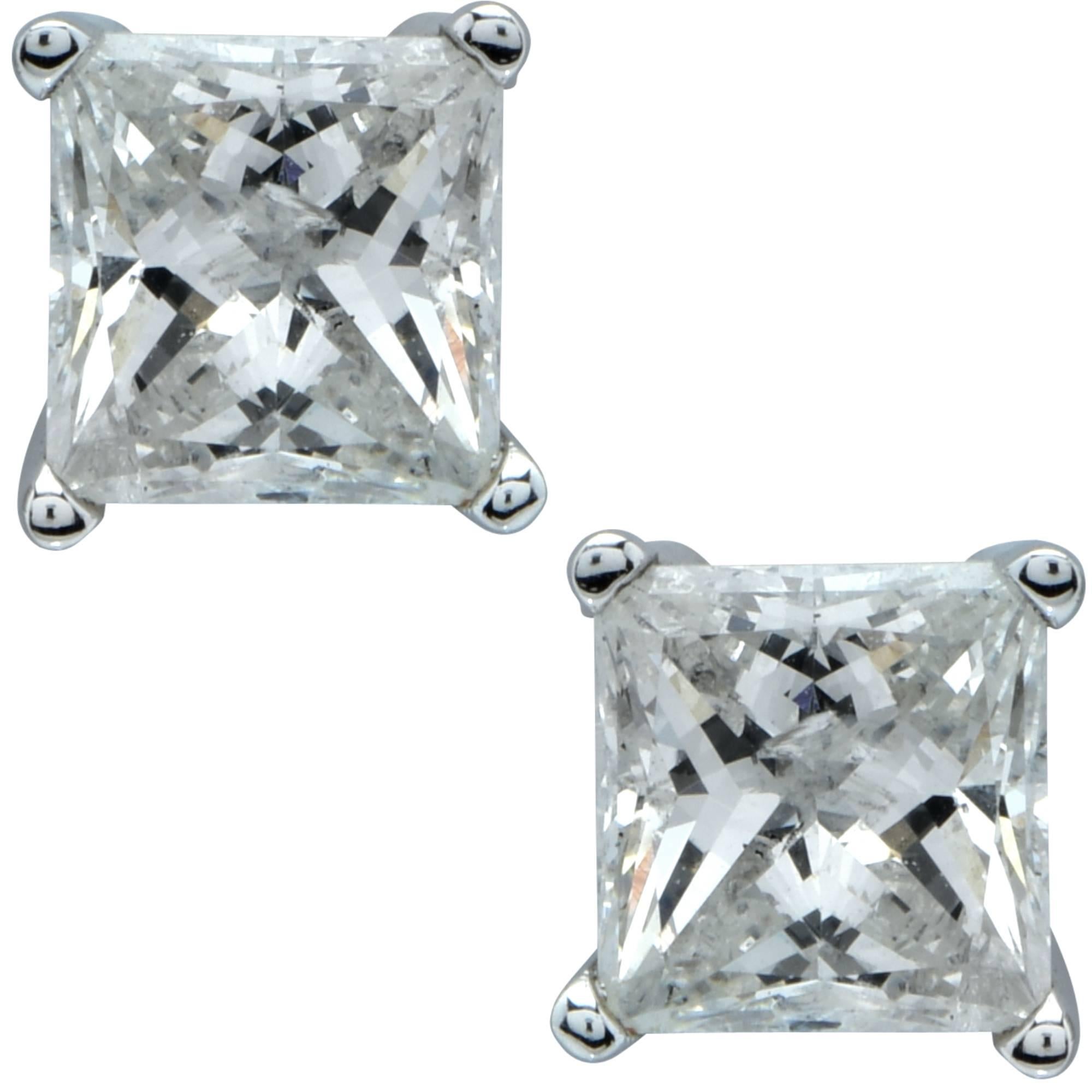 2.12 Carat Princess Cut Diamond Solitaire Stud Earrings