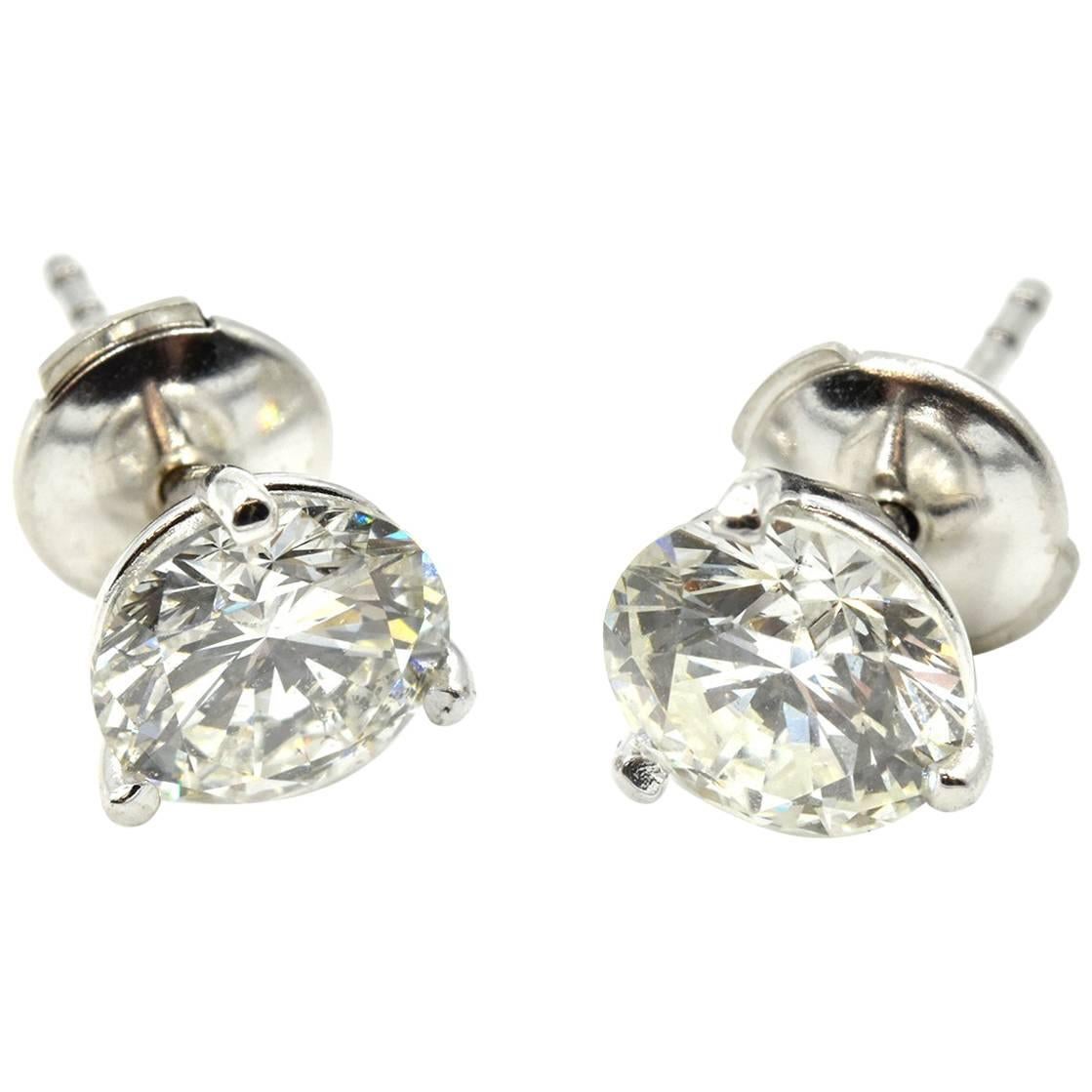 2.12 Carat Round Brilliant Diamond Stud Earrings 14 Karat White Gold