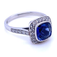 2.12 Carat Sapphire and Diamond Cluster Platinum Engagement Ring