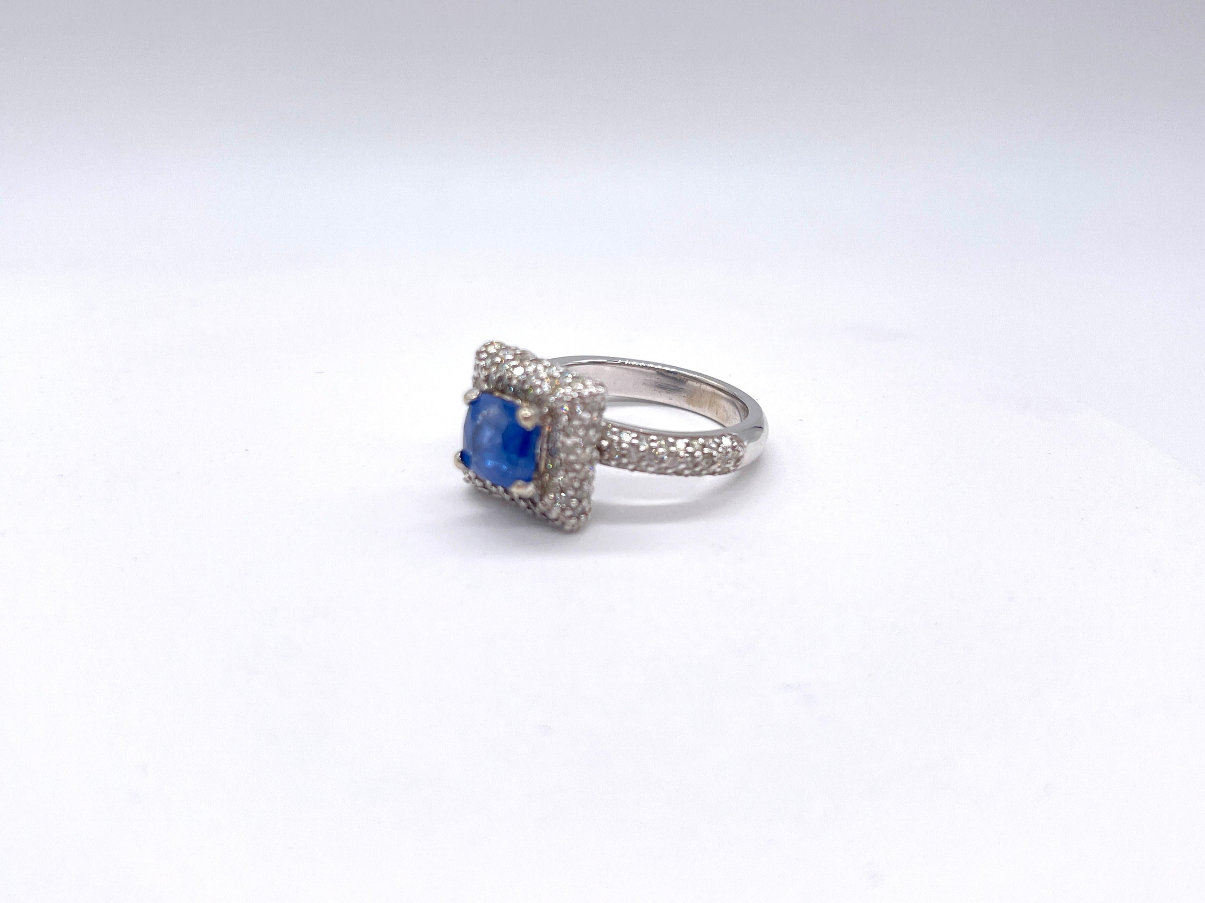 Modern 2.12 carat sapphire diamond ring in 14k white gold