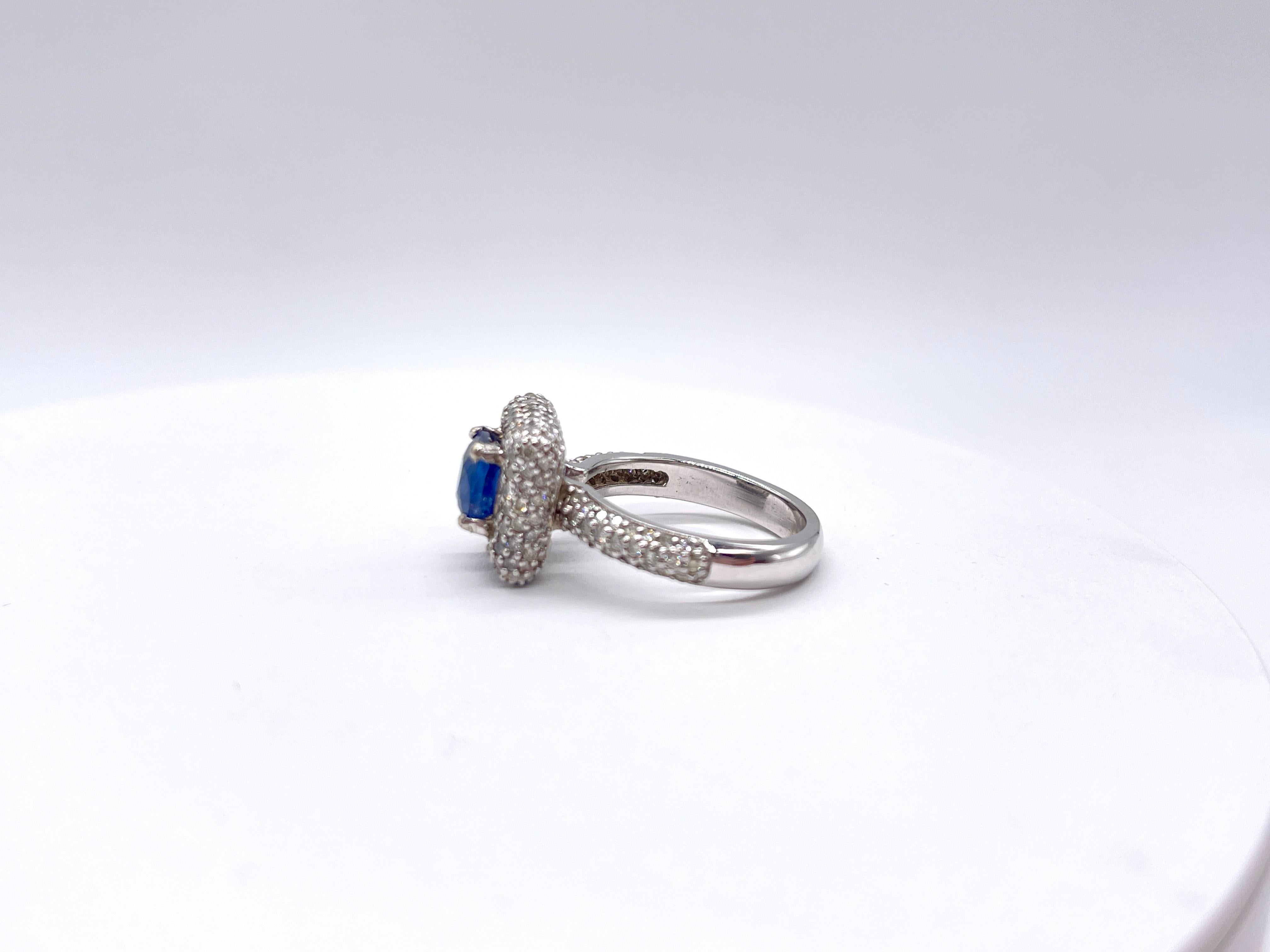 Women's or Men's 2.12 carat sapphire diamond ring in 14k white gold