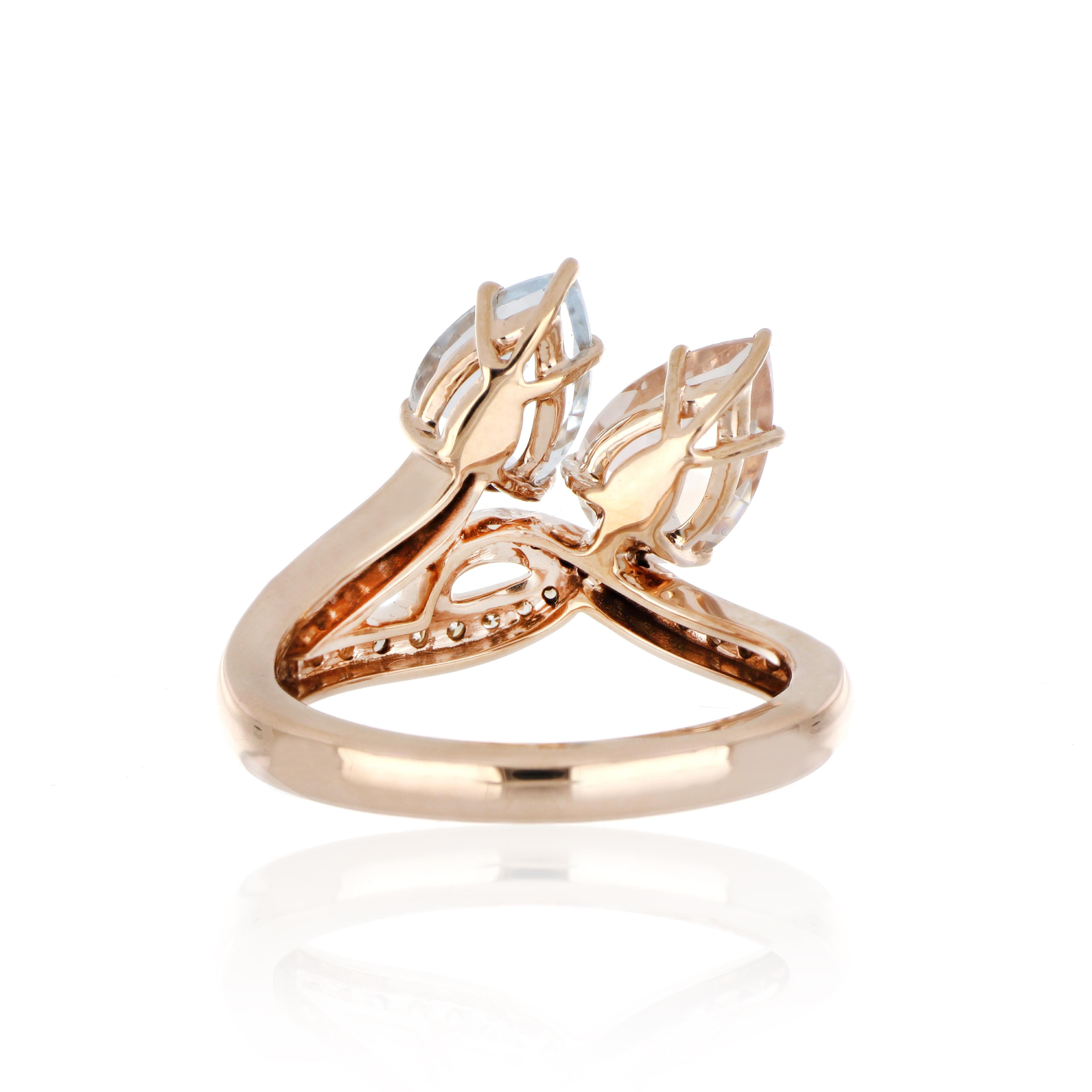 2.12 Carat Total Morganite and Aquamarine Ring with Diamonds in 18 Karat Gold In New Condition In JAIPUR, IN