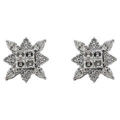 2.12 Carat Two in One Invisible Set Diamond Stud and Jacket Earring in 18k Gold