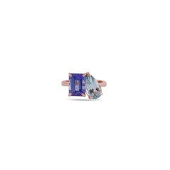 2.12 Carats Aquamarine and Tanzanite Ring  18k  Rose Gold