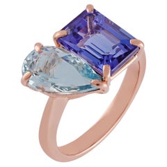 2.12 Carats Aquamarine and Tanzanite Ring  18k  Rose Gold