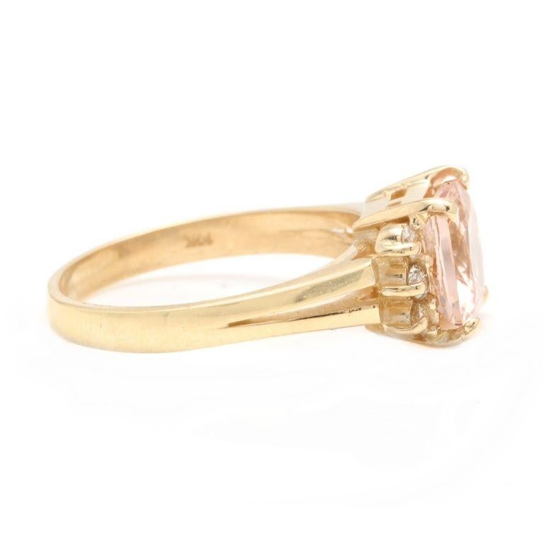 Rose Cut 2.12 Carat Natural Morganite and Diamond 14 Karat Solid Yellow Gold Ring For Sale