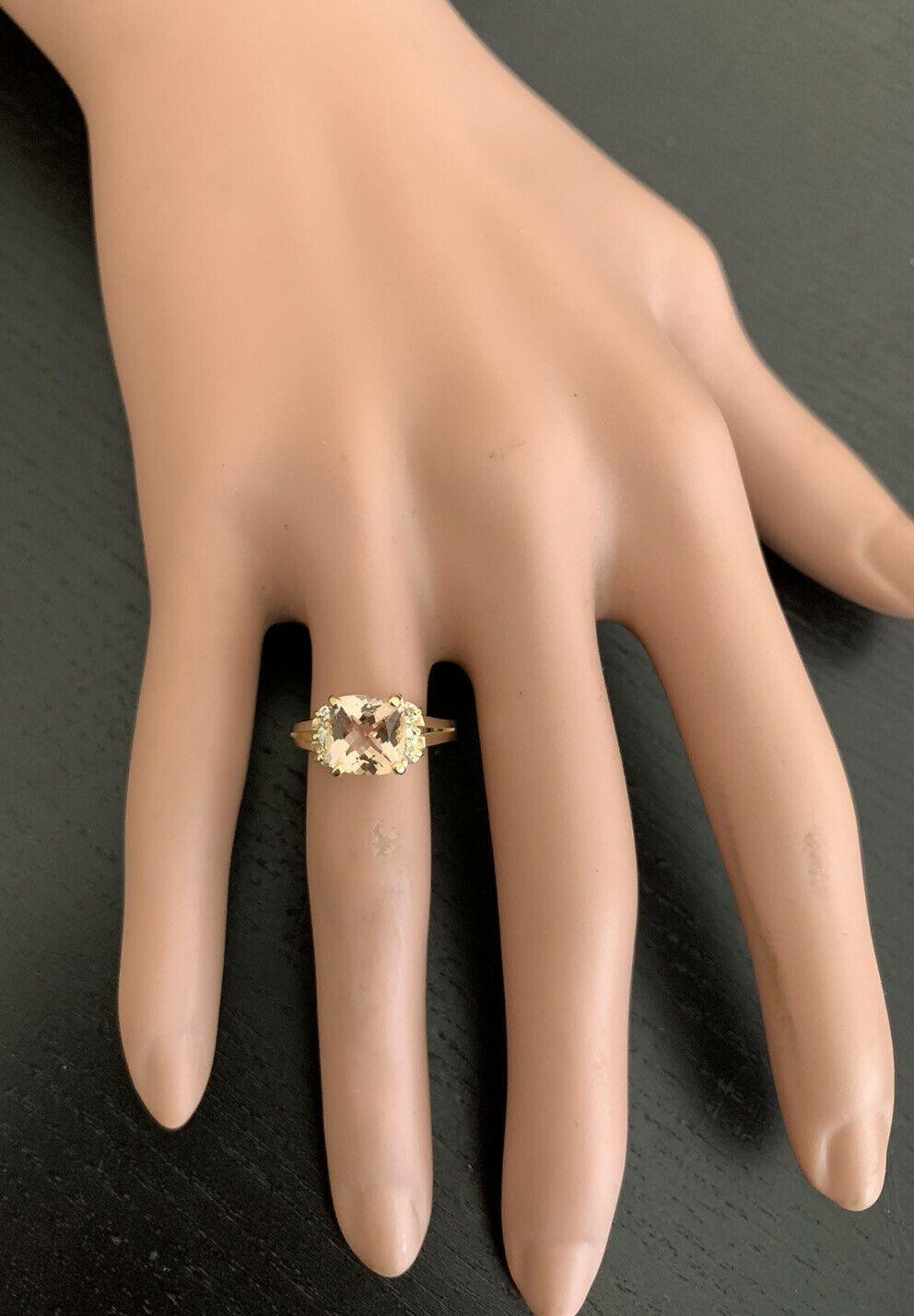 Women's 2.12 Carat Natural Morganite and Diamond 14 Karat Solid Yellow Gold Ring For Sale