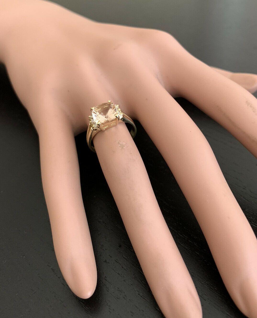 2.12 Carat Natural Morganite and Diamond 14 Karat Solid Yellow Gold Ring For Sale 1