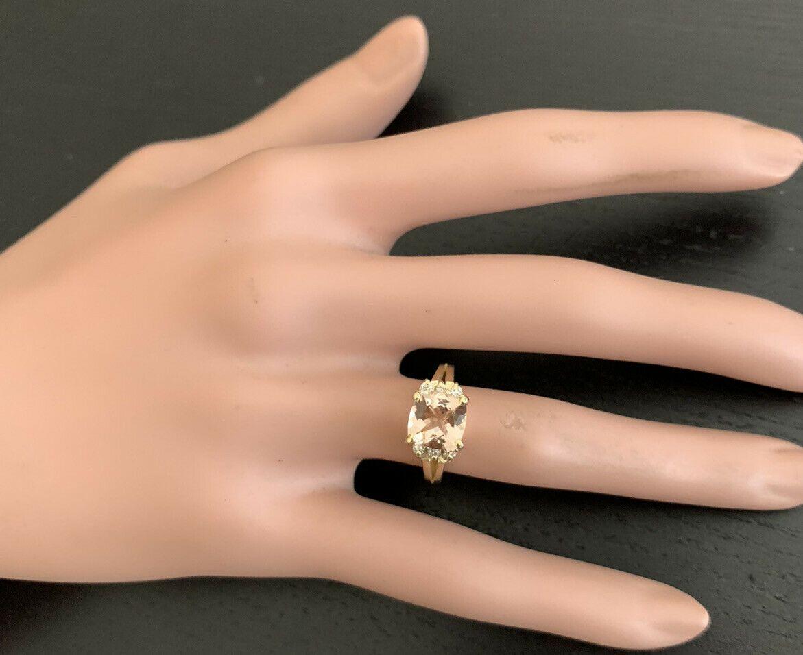 2.12 Carat Natural Morganite and Diamond 14 Karat Solid Yellow Gold Ring For Sale 2