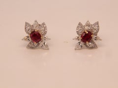 2.12 Ct GRS Pigeon Blood Burmese No Heat Ruby Diamond Earring in 18 Karat Gold