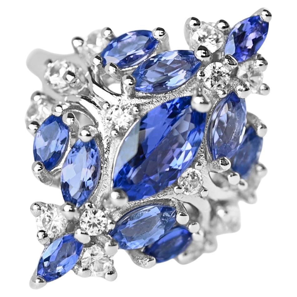 2.12 Ct Tanzanite Ring 925 Sterling Silver Rhodium Plated Wedding Ring  For Sale