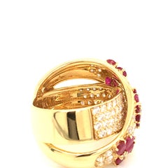 2.12 Ruby and 2.10 Carat Diamonds Cocktail Yellow Gold Ring Italy with box