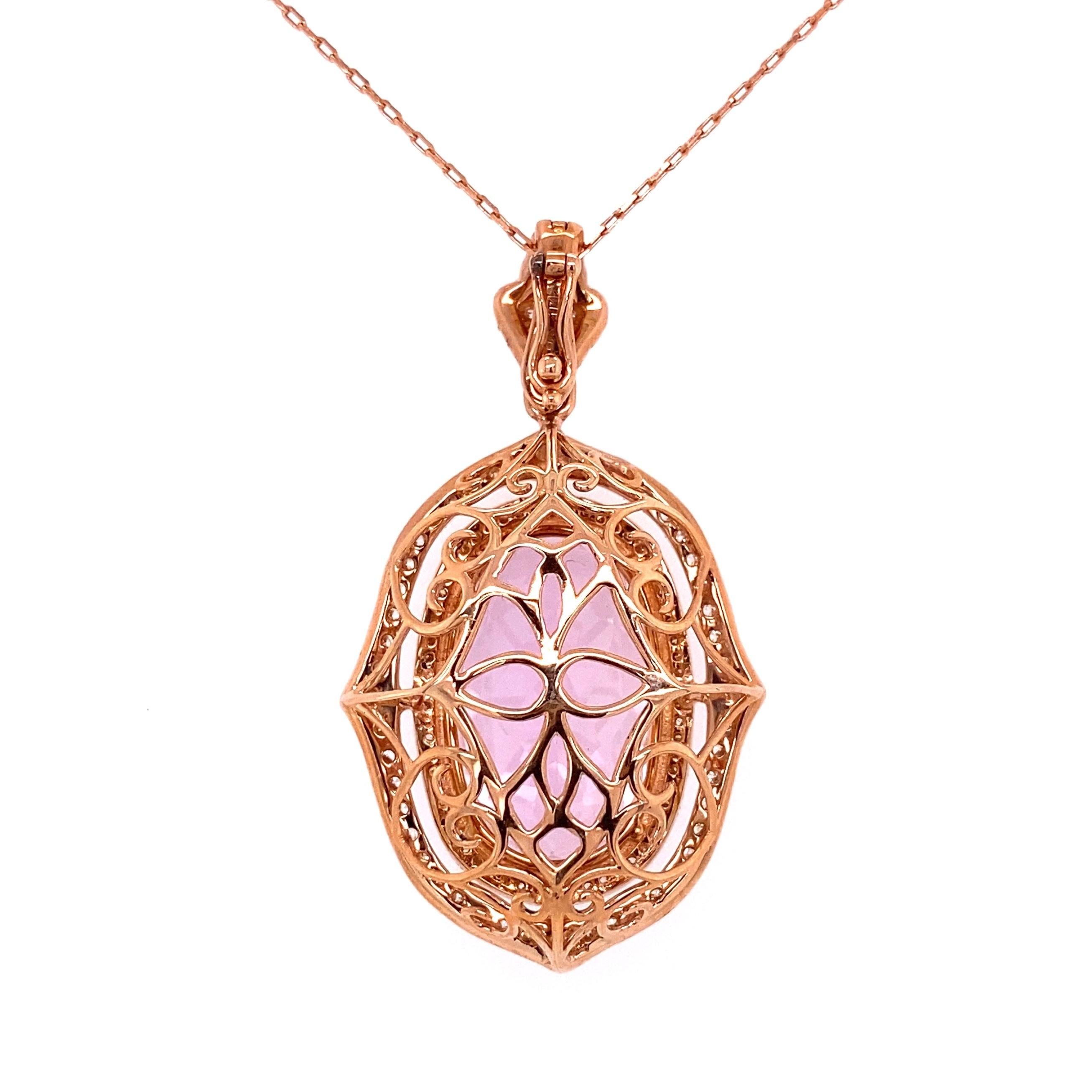 De las mujeres Collar colgante de oro rosa con kunzita y diamantes de 21,20 quilates Estate Fine Jewelry en venta