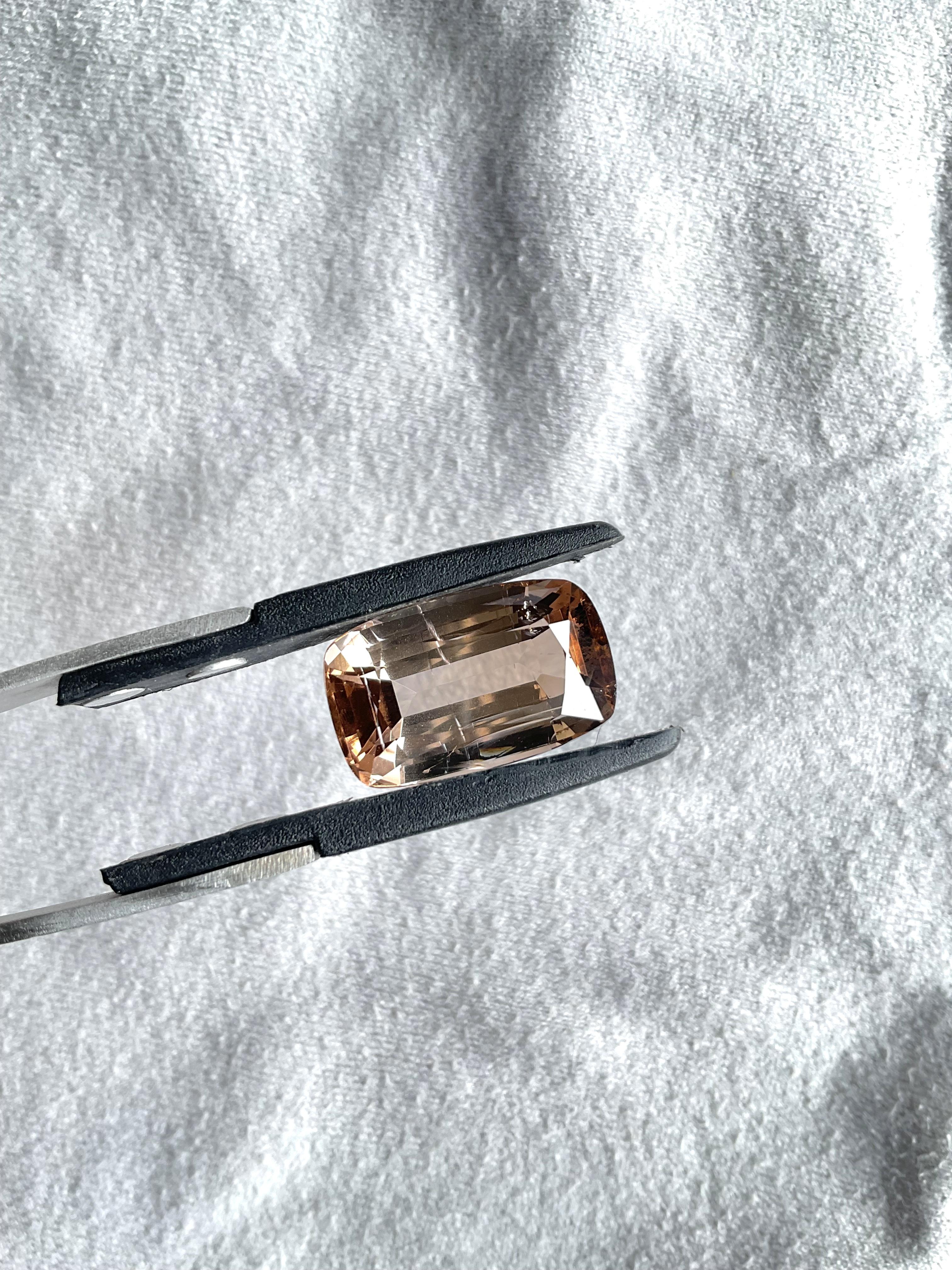 21.20 Carat Peach Tourmaline Cushion Faceted Cut Stone For Jewelry Natural Gem For Sale 2