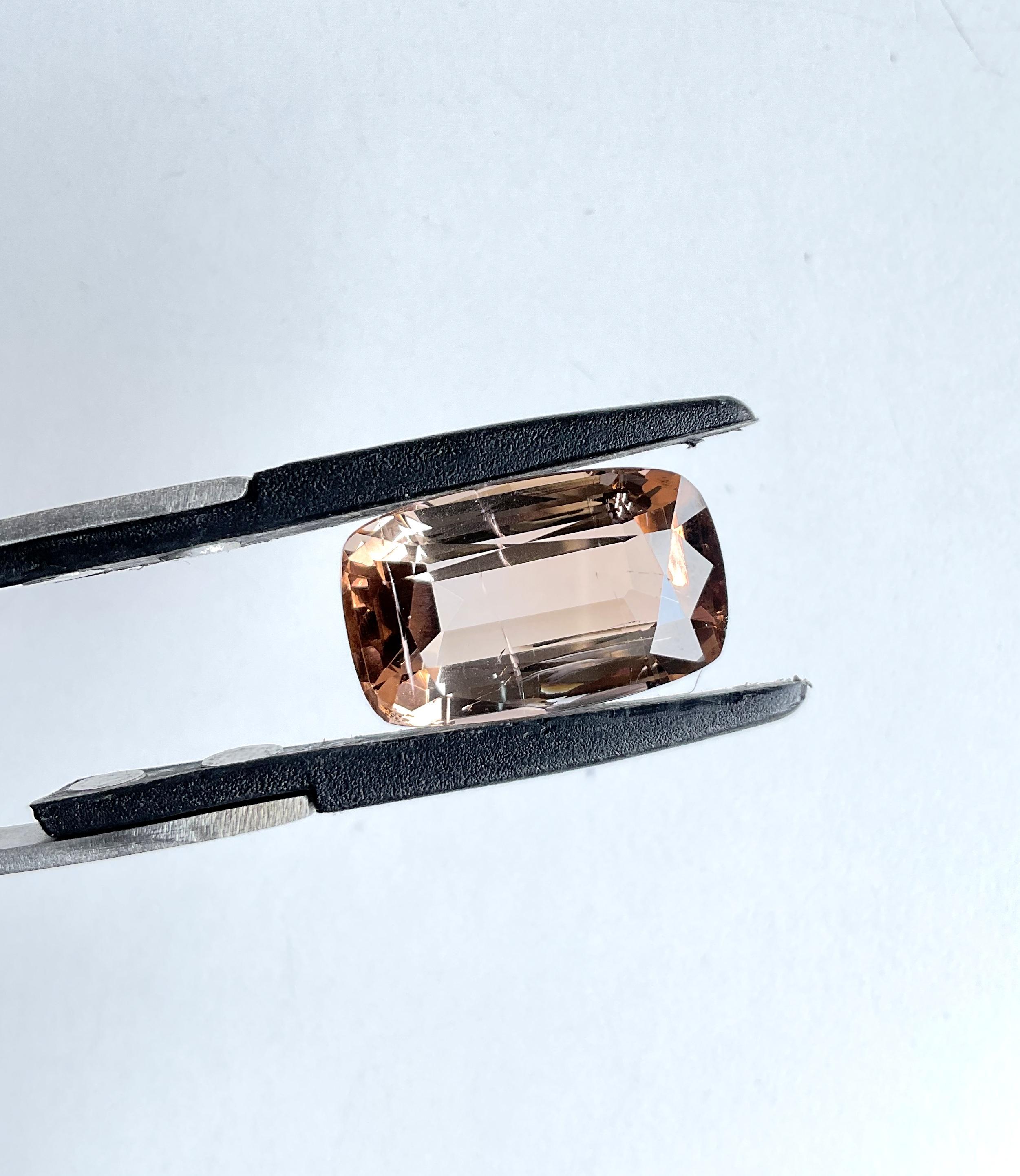 21.20 Carat Peach Tourmaline Cushion Faceted Cut Stone For Jewelry Natural Gem For Sale 3
