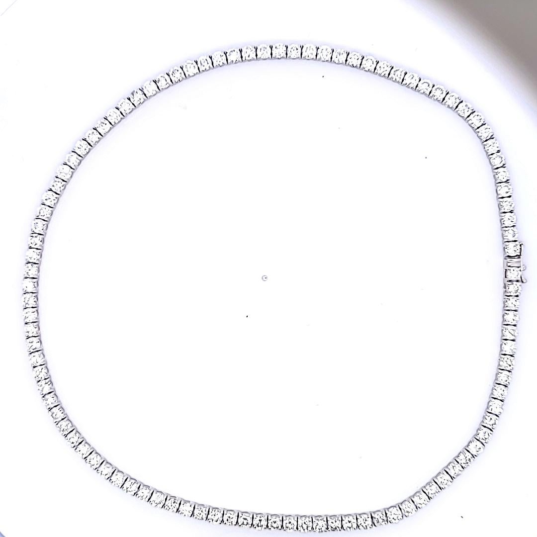 Brilliant Cut 21.21 Carat Round Brilliant Diamond 14 Karat White Gold Riviera Necklace