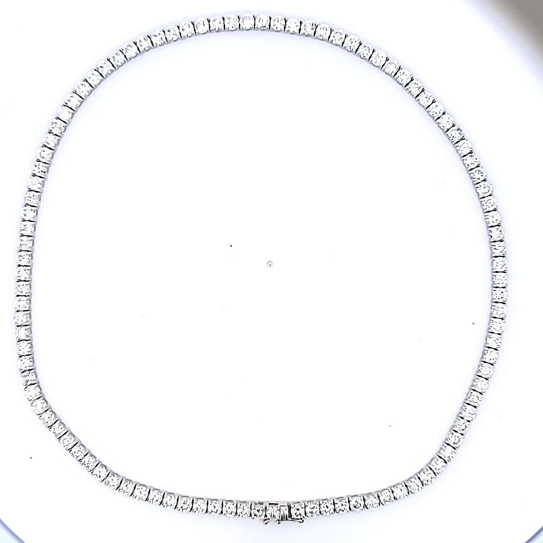 21.21 Carat Round Brilliant Diamond 14 Karat White Gold Riviera Necklace In New Condition In New York, NY