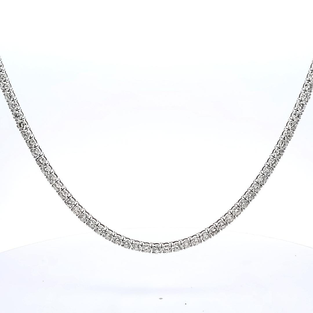 21.21 Carat Round Brilliant Diamond 14 Karat White Gold Riviera Necklace 1