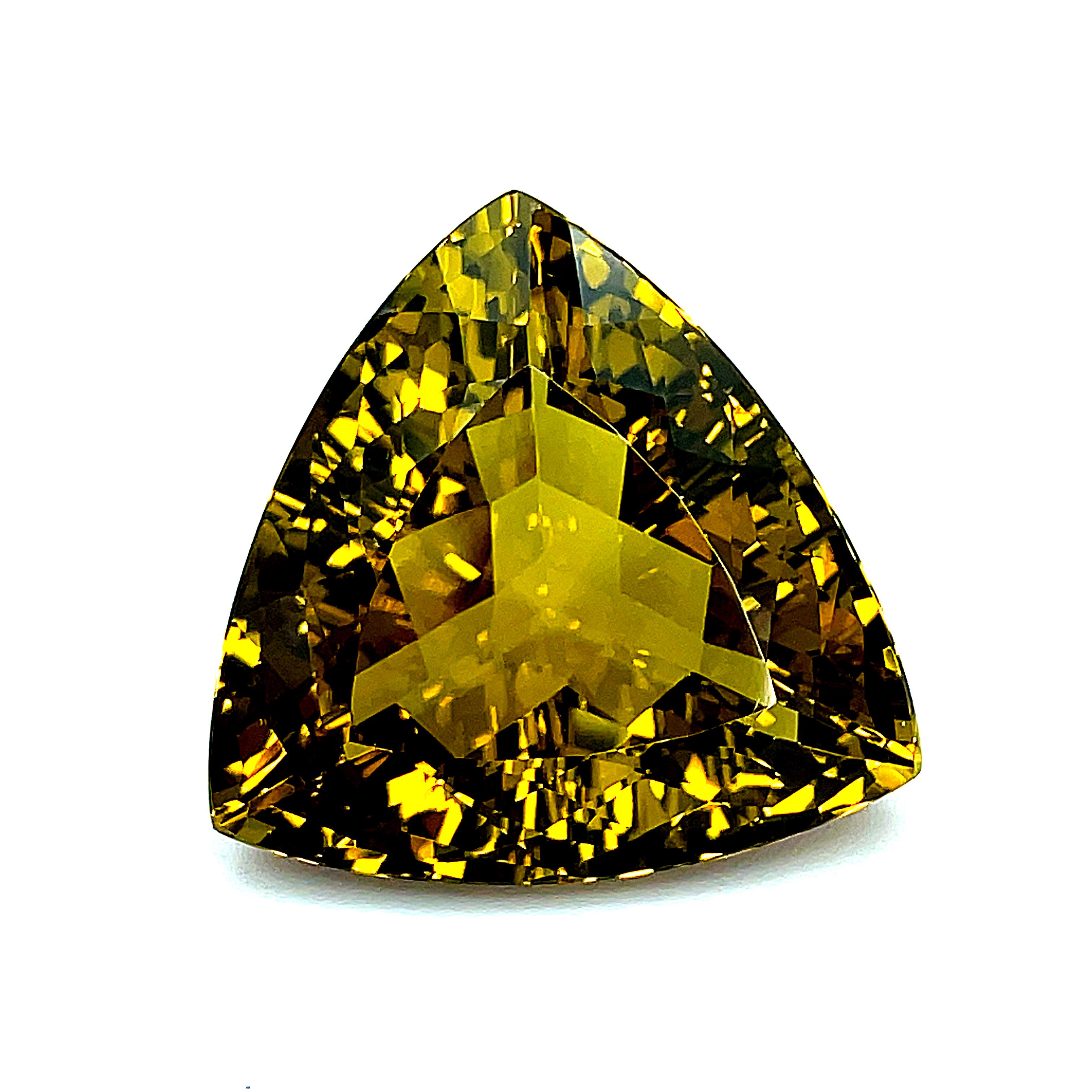 Trillion Cut 212 Carat Golden Citron Faceted Trillion Quartz Crystal   For Sale