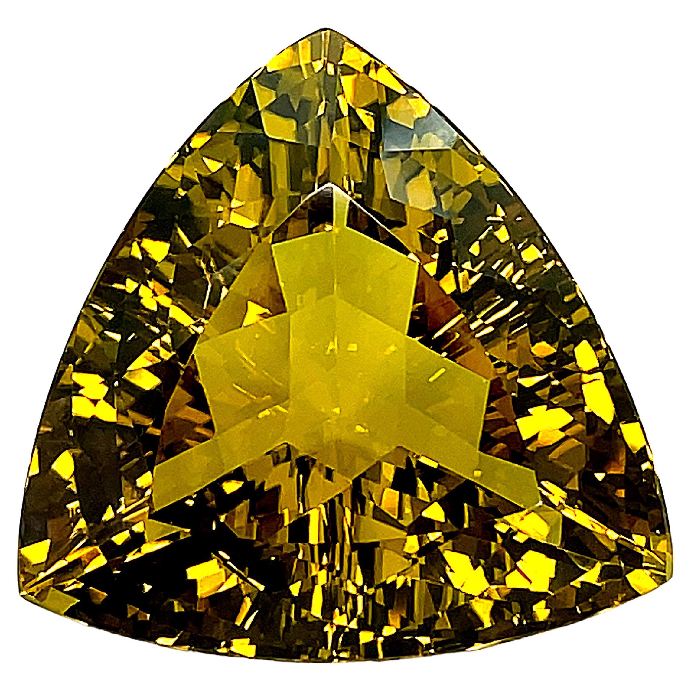 212 Carat Golden Citron Faceted Trillion Quartz Crystal   For Sale