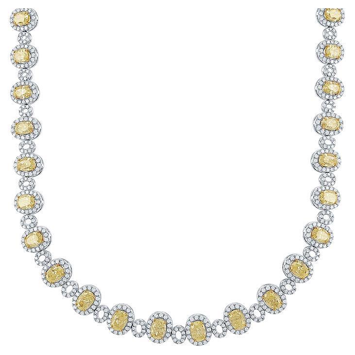 Collana con diamanti gialli e diamanti taglio ovale da 21,23 carati in oro bianco 18 carati