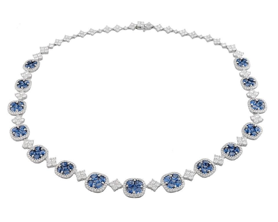 Women's DiamondTown 21.23 Carat Vivid Blue Sapphire and Diamond Necklace
