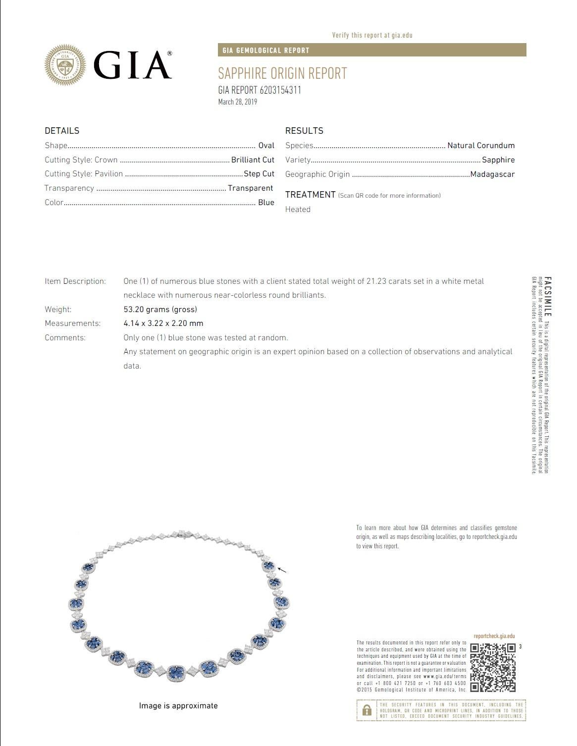 DiamondTown 21.23 Carat Vivid Blue Sapphire and Diamond Necklace 1