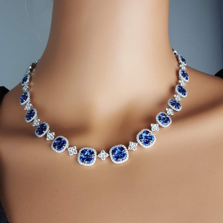 2123 Carat Vivid Blue Sapphire And Diamond Necklace In 18 Karat White
