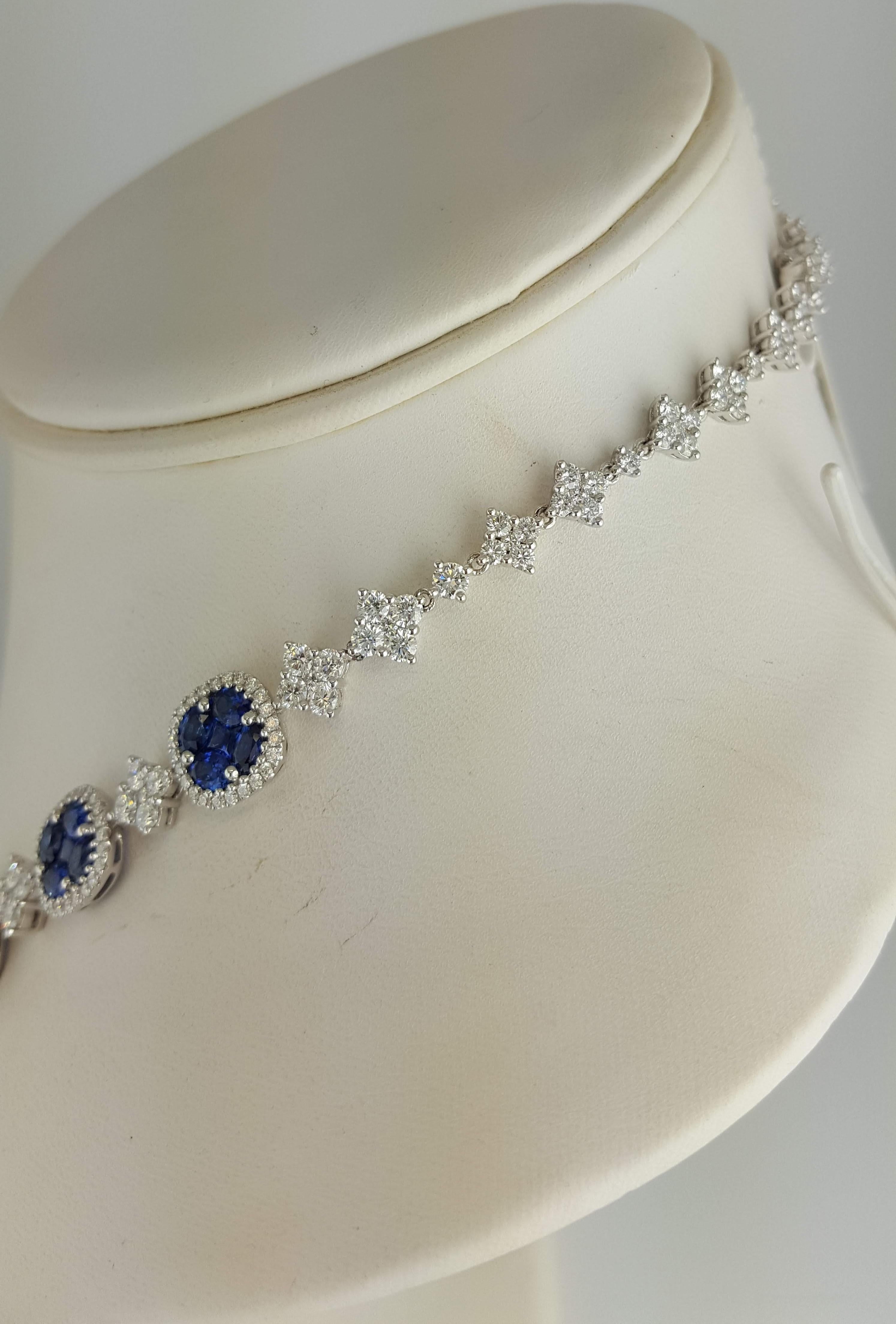 DiamondTown 21.23 Carat Vivid Blue Sapphire and Diamond Necklace In New Condition In New York, NY