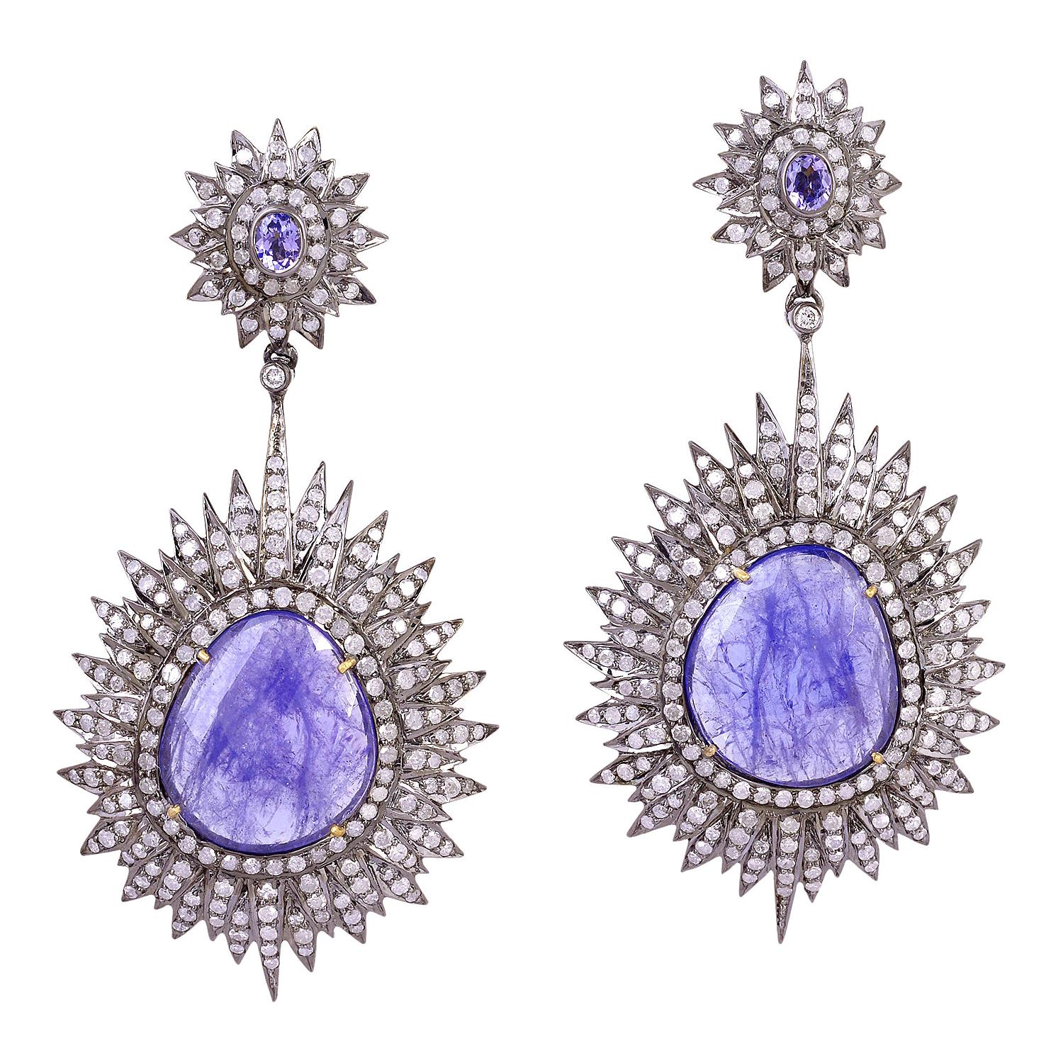 Boucles d'oreilles en diamants et tanzanite de 21,25 carats